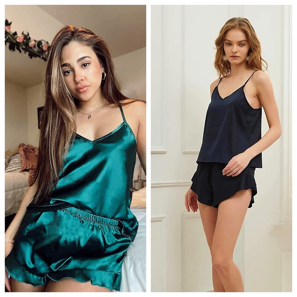 😴*2 PACK NWT!* Black and Green Ruffled Cami Shorts Sleepwear Sets Pajamas